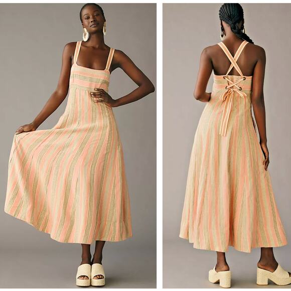 ANTHROPOLOGIE x MAEVE Linen Square-Neck Tie-Back Maxi Dress Sz 8 NWT {HH34} - Picture 2 of 3